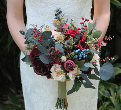 Rustic Burgundy, Red & Cream Wedding Bouquet
