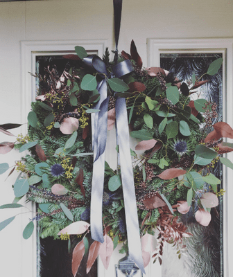 Rustic Fresh Eucalyptus Christmas Door Wreath - Spruce Rose Gold, Grey Purple Festive Wreath