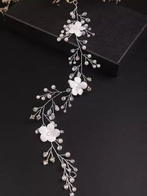 Silver Pearl Crystal Hair Vine