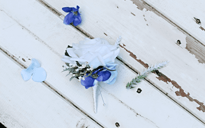 Sky Blue And White Rose Buttonhole - Artificial White Rose Boutonniere - Grooms Wedding Buttonhole