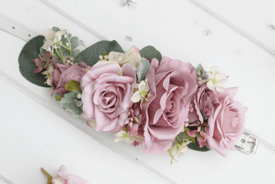 Tia Artificial Dusty Pink Rose Dog Collar - Pink Rose Ring Bearer Dog Collar