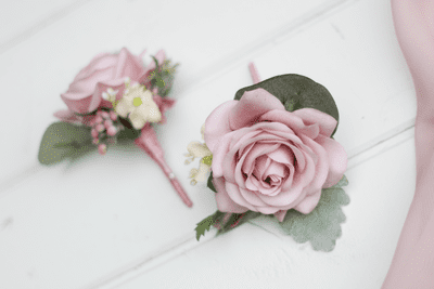 Tia Dusty Pink  Artificial Rose Buttonhole - Silk Rose  Boutonniere - Grooms Wedding Buttonhole