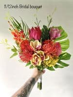 Tropical Artificial Pink & Orange Wedding Bouquet – Vibrant Faux Bridal Flowers – Exotic Summer Dest