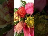 Tropical Artificial Pink & Orange Wedding Bouquet – Vibrant Faux Bridal Flowers – Exotic Summer Dest