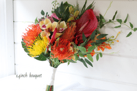 Tropical Artificial Pink & Orange Wedding Bouquet – Vibrant Faux Bridal Flowers – Exotic Summer Dest