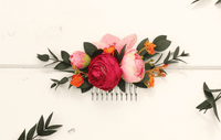 Vibrant Hot Pink and Orange Artificial Bridal Bouquet – Bright Pink & Orange Faux Wedding Flowers