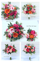 Vibrant Hot Pink and Orange Artificial Bridal Bouquet – Bright Pink & Orange Faux Wedding Flowers