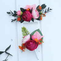 Vibrant Hot Pink and Orange Artificial Bridal Bouquet – Bright Pink & Orange Faux Wedding Flowers