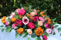 Vibrant Hot Pink and Orange Artificial Bridal Bouquet – Bright Pink & Orange Faux Wedding Flowers