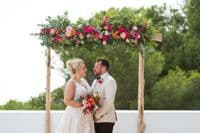 Vibrant Hot Pink and Orange Artificial Bridal Bouquet – Bright Pink & Orange Faux Wedding Flowers