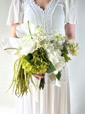 White Lily, Hydrangea Artificial Wedding Bouquet