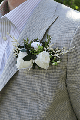 White Rose Eucalyptus Wedding Pocket Boutonniere/Buttonhole