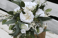 White Winter Artificial Wedding Bouquet – Real Touch White Bridal Flowers
