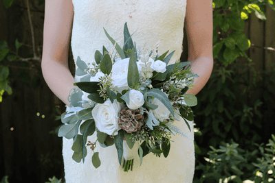 White Winter Artificial Wedding Bouquet – Real Touch White Bridal Flowers