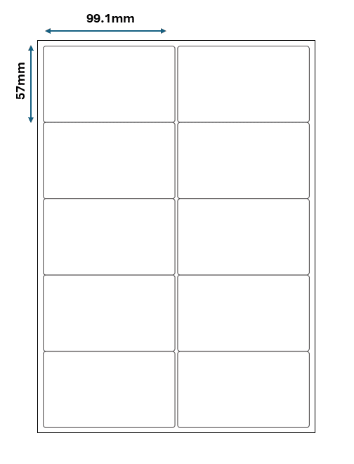 10 labels per sheet - 2 across / 5 down A4 Labels