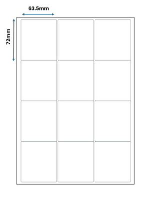 12 labels per sheet - 3 across / 4 down A4 Labels