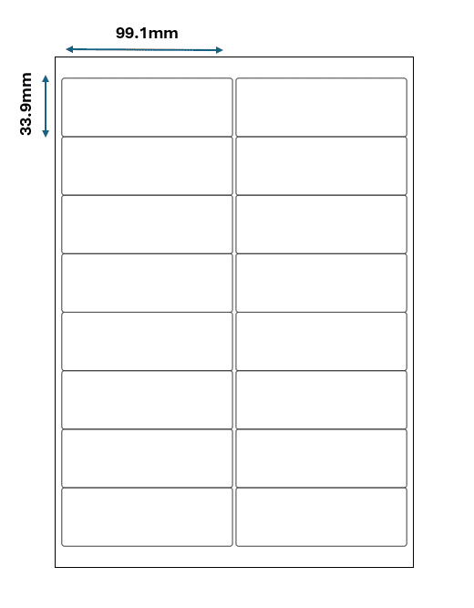 16 labels per sheet - 2 across / 8 down A4 Labels