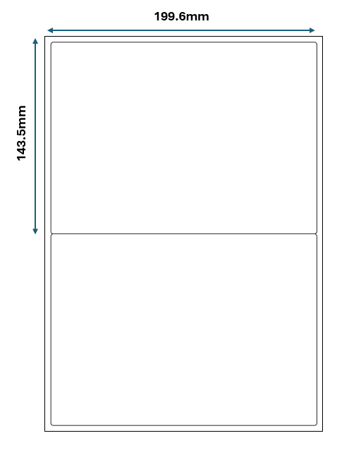 2 labels per Sheet - 1 across / 2 down A4 Labels
