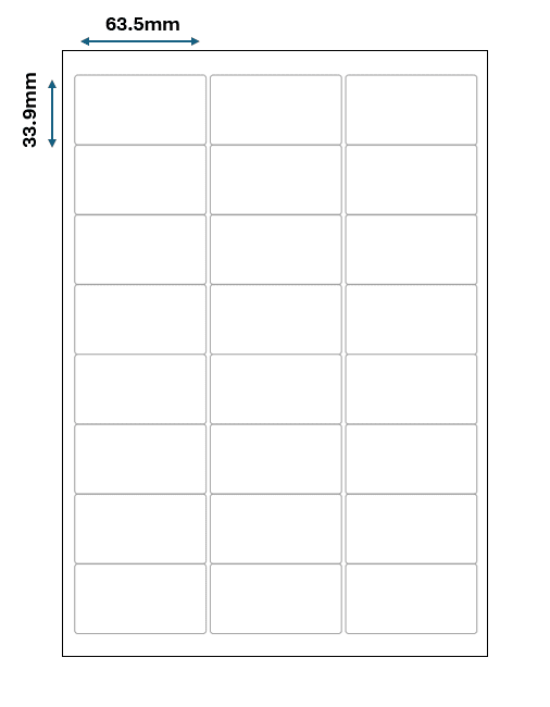 24 labels per sheet - 3 across / 8 down A4 Labels