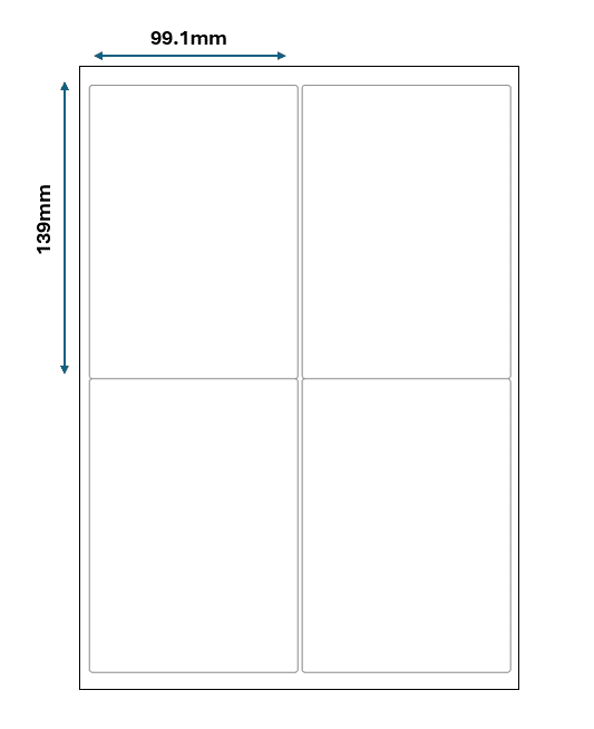 4 labels per sheet - 2 across / 2 down A4 Labels