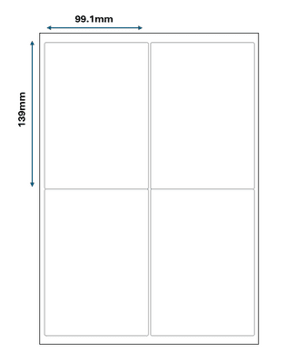 4 labels per sheet - 2 across / 2 down A4 Labels