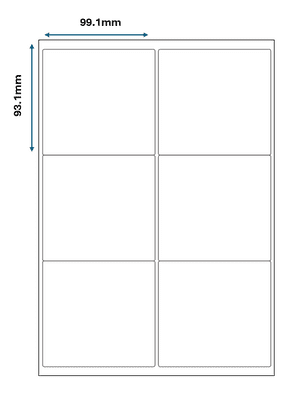 6 labels per sheet - 2 across / 3 down A4 Labels