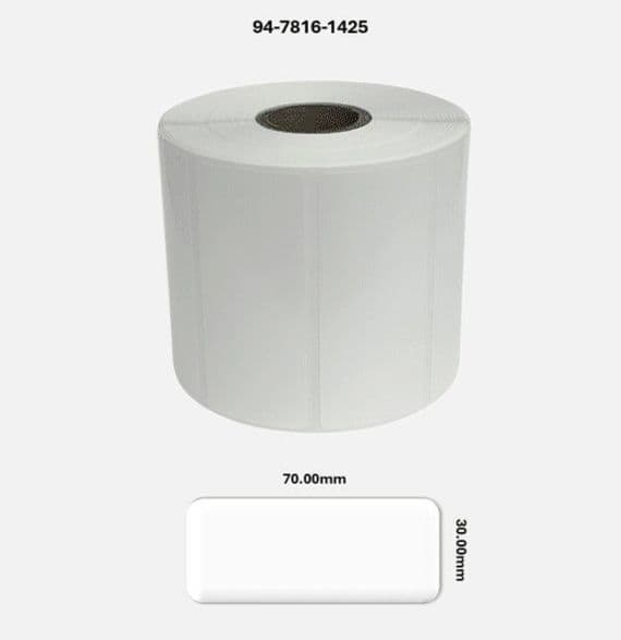 94-7816-1425 70.00mm x 30.00mm Gloss White Polyester Labels
