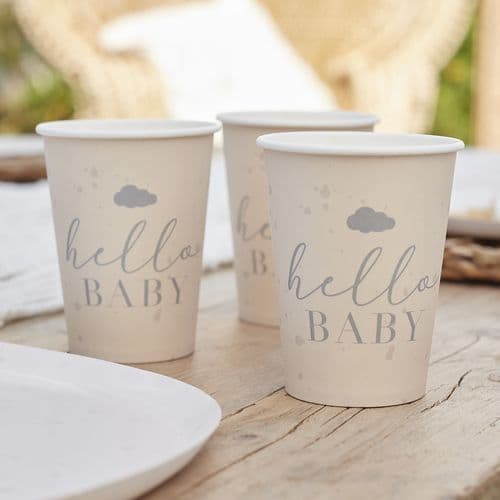 Hello Baby, Baby Shower Neutral Speckle Paper Cups x 8