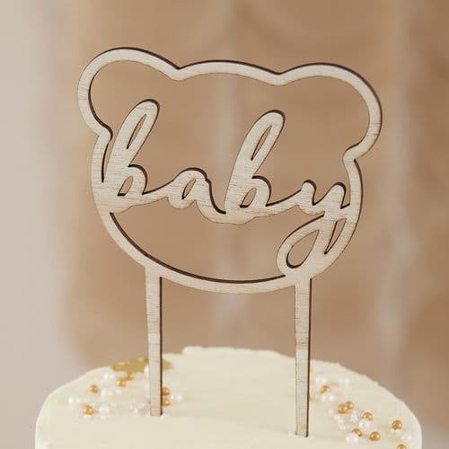 Hello Baby Bear, Wooden Baby Shower Cake Topper