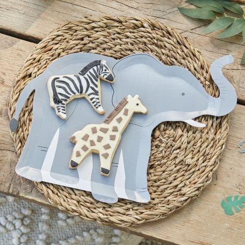 Party Animal, Go Wild jungle Safari Party, Elephant Plates x8