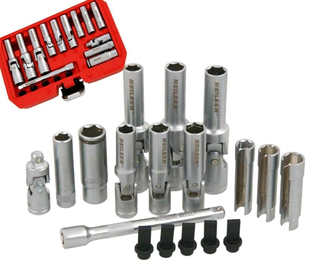 18pc Glow Plug Removal Socket Set PSG Thin Slotted New Tool Kit