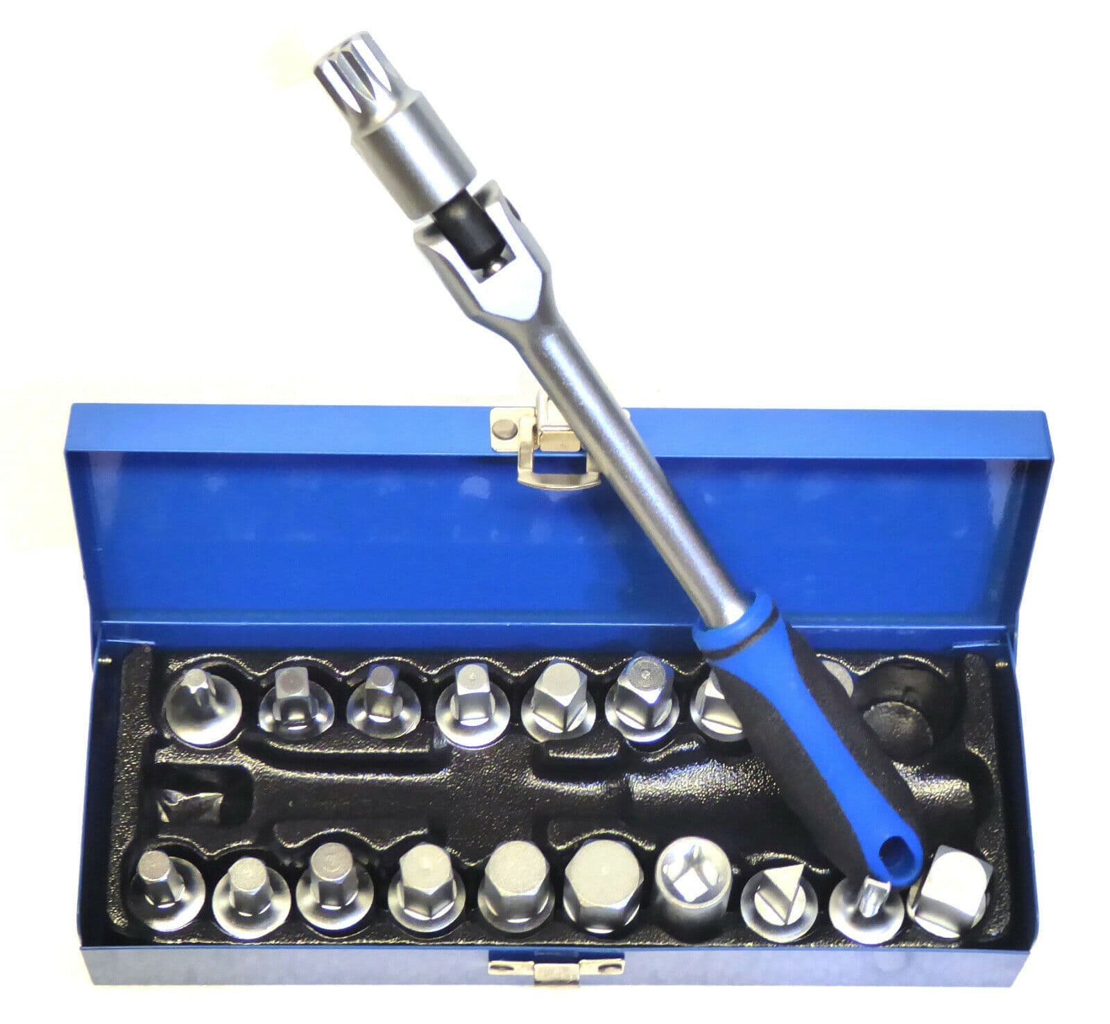 20pc Oil Drain Sump Plug Key Set Universal Hex Square Triangle 3/8 inch