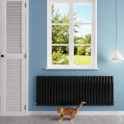 Black Oval Column Horizontal Central Heating Single Radiators ( All Sizes )