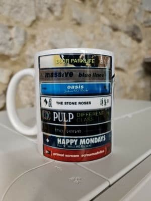 90s Britpop cassettes mug cup classic British tapes from 1990s Brit Pop era