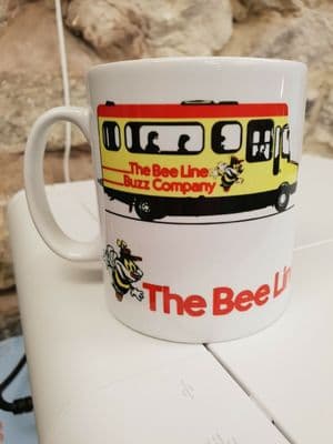 Bee Line Buzz Company Bus Cup Mug 1980s bus timetable design