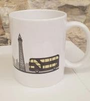 Blackpool Transport Cup Mug with Tower, bus and tram graphic Lancashire buses