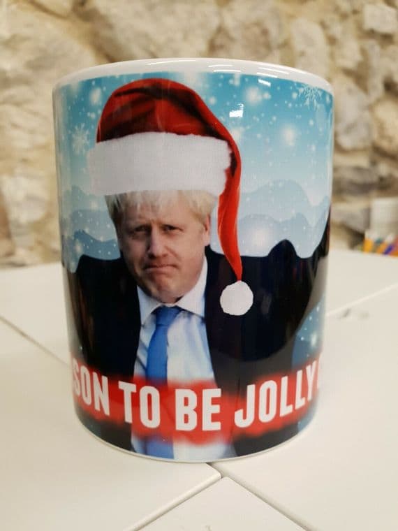 Boris Johnson Tis the season to be jolly careful Christmas Cup Mug Ho ho Bojo