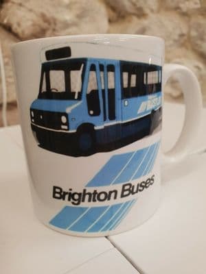 Brighton Buses Bustler Bus Cup Mug logo 1980s timetable design