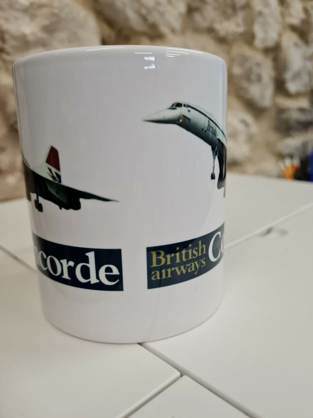 British Airways Concorde Aircraft cup mug 1980s branding