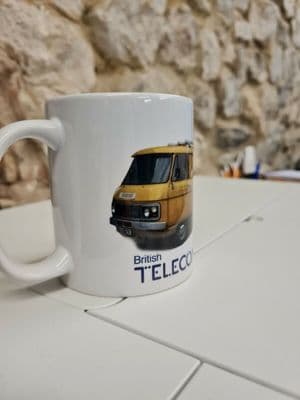 British Telecom Dodge van mug cup retro vintage nostalgia 1980s logo BT