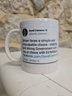 David Cameron haunted tweet mug cup 