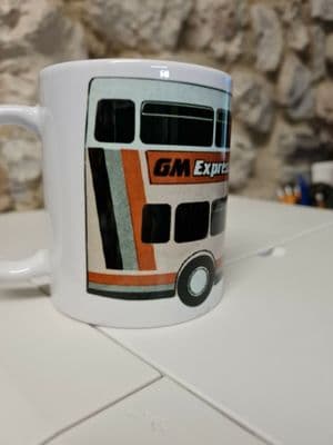 GM Express Bus Cup Mug 1990 pamplet graphic GM Buses Manchester Transport