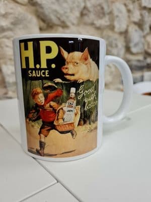 HP Sauce 1930s Advertising Cup Mug good with bacon design funny nostalgic gift