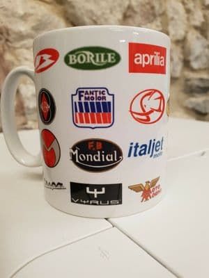 Italian Motorcycle manufacturers Cup Mug Moto Vespa Mondial Aprilia Ducati etc