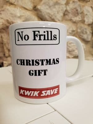 Kwik Save No Frills Christmas Present Cup Mug funny daft gift Tesco 80s 90s 00s