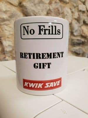 Kwik Save No Frills Retirement Gift Cup Mug funny daft Tesco Value 80s 90s