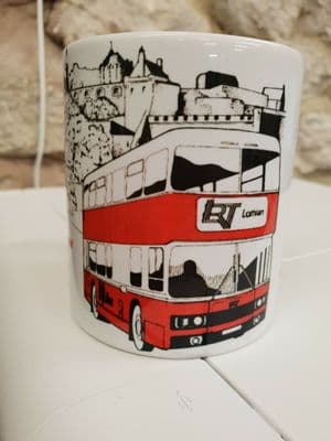 LRT Lothian Region Transport Bus Cup Mug logo 1986 timetable design Edinburgh