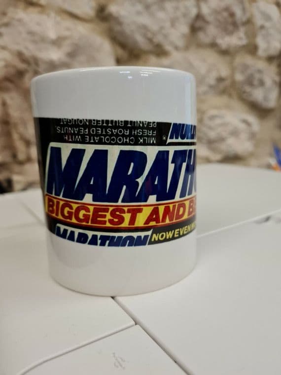 Marathon bar mug cup 80s 70s wrapper retro vintage Snickers brexit chocolate