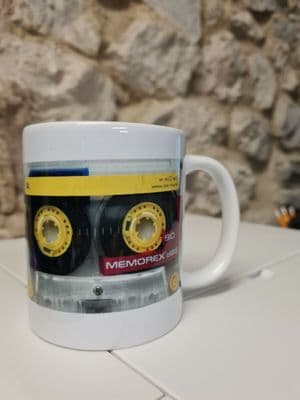 Memorex Blank Music Cassette Tape Mug Cup 1980s label can be personalised mix