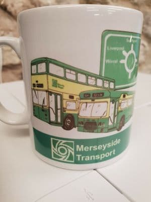 Merseyside Transport Bus Cup Mug logo 1980s bus map timetable design Liverpool